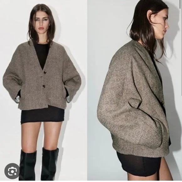 ZARA ZW COLLECTION MANTECOウールジャケット L Zara ZW Collection Cropped Manteco Wool Coat | eBay